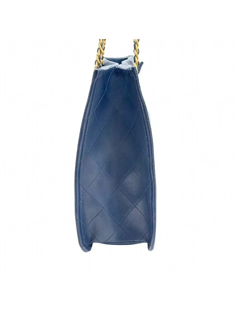 Chanel Quilted Chain Tote Navy Gold Shoulder Bag Caviar Leather